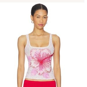 LESLIE AMON HIBISCUS TOP IN PINK, SIZE SMALL
